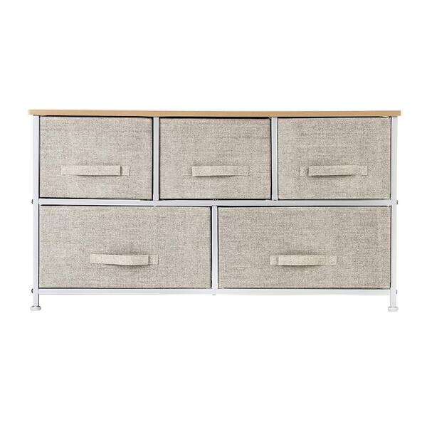 Winado 11.42 in. W x 21.65 in. H Beige 5-Drawer Fabric Storage Chest with Beige Drawers