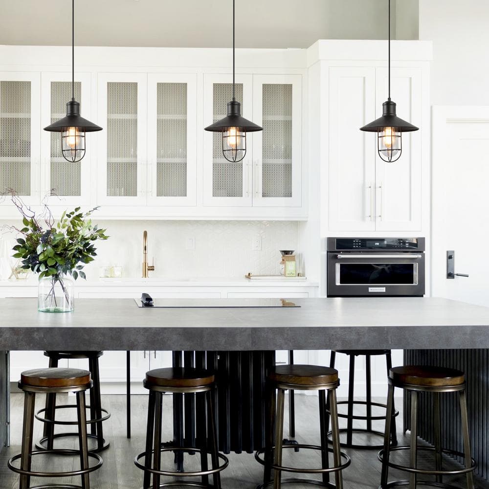 Matte Black Metal Cage Mini Pendant Light