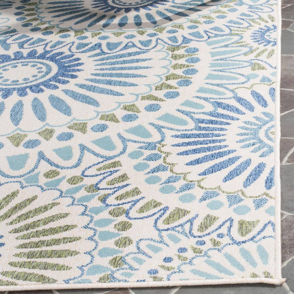 Cream and Green Synthetic Square Indoor/Outdoor Rug 3' x 3'