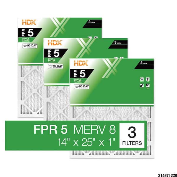 14 in. x 25 in. x 1 in. Standard Pleated Furnace Air Filter FPR 5, MERV 8 (3-Pack)