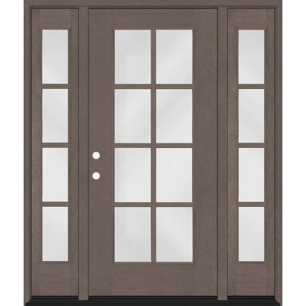 Steves & Sons Regency 64 in. x 80 in. Full Lite 8 Lite Clear Glass RH Ashwood Mahogany Fiberglass Prehung Front Door w/Dbl 12in.SL