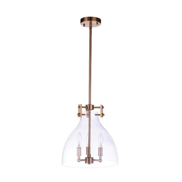 Chardonnay 60-Watt 3-Light Satin Brass Finish Dining/Kitchen Island Pendant w/ Clear Glass Shade, No Bulbs Included