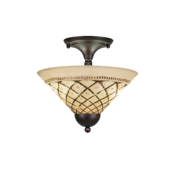Unbranded Bristol 11.25 in. 2-Light Bronze Semi-Flush with 12 in. Chocolate Icing Glass Shade No Bulbs Included