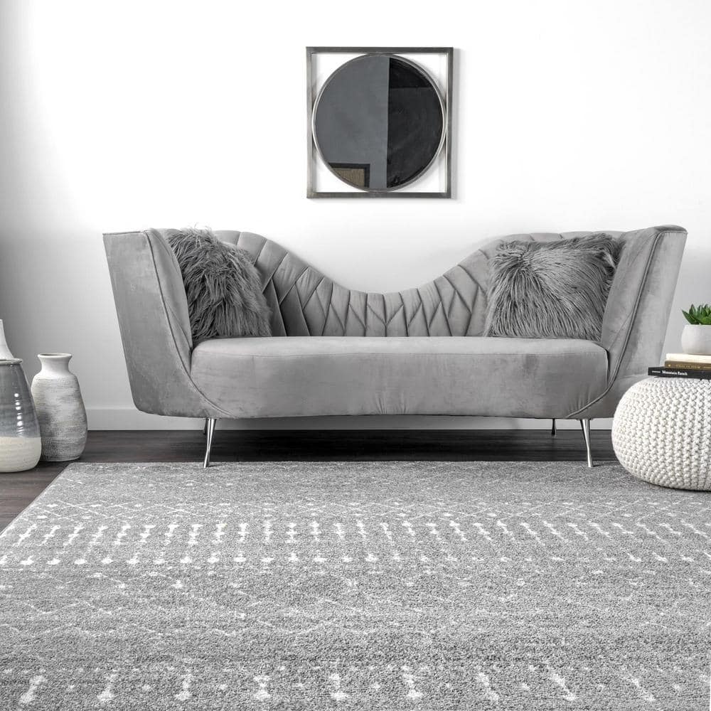 Dark Gray Moroccan Trellis Reversible Area Rug, 8' x 11'