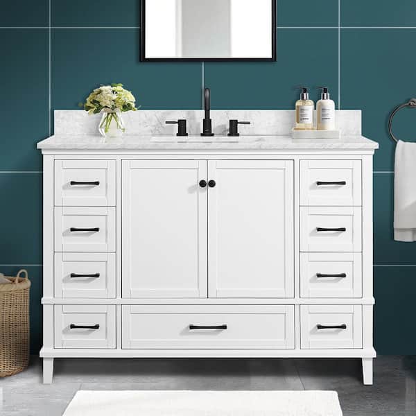 Home Decorators Collection Merryfield 49 in. Single Sink White Bath Vanity with White Carrara Marble Top (Assembled)