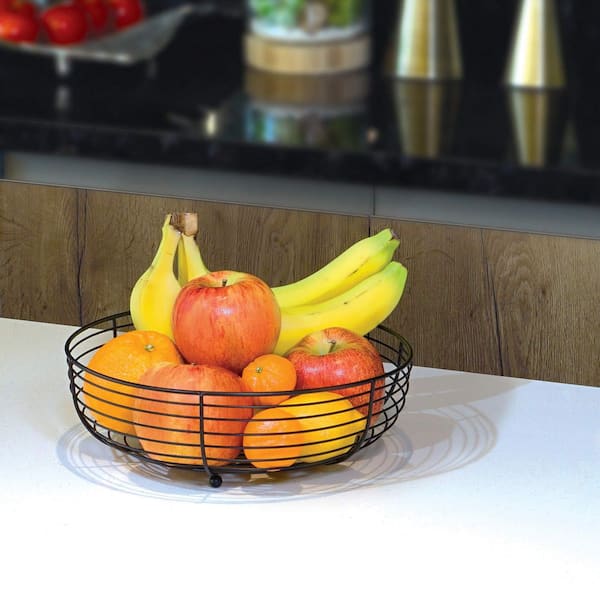 1 Piece Round Countertop Fruit Bowl, Wire Basket for Fruits, Breads, Vegetables and Snacks, Black