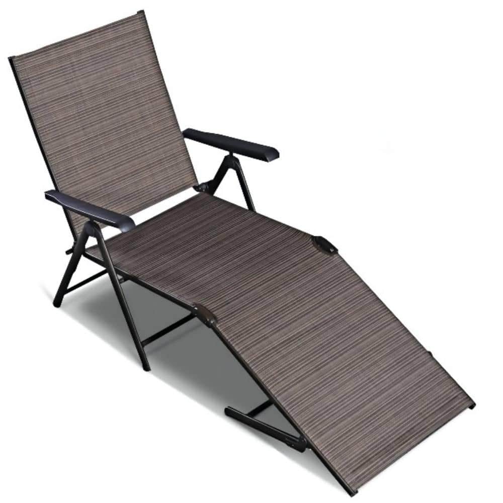Steel Outdoor Chaise Lounge Chair Adjustable Folding Pool Lounger in Tan