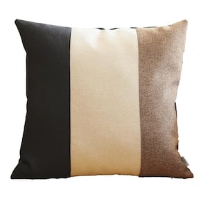 Boho-Chic Handcrafted Jacquard Black & Ivory & Brown 18 in. x 18 in. Square Solid Throw Pillow Cover