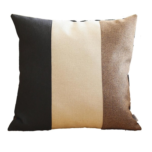 MIKE & Co. NEW YORK Boho-Chic Handcrafted Jacquard Black & Ivory & Brown 18 in. x 18 in. Square Solid Throw Pillow Cover