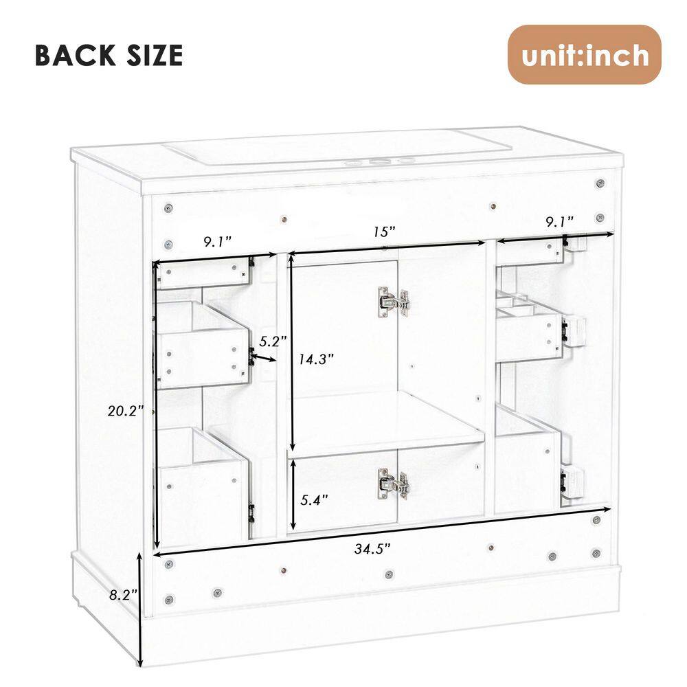 White Solid Wood and MDF Freestanding Bathroom Vanity Base with 6 Drawers