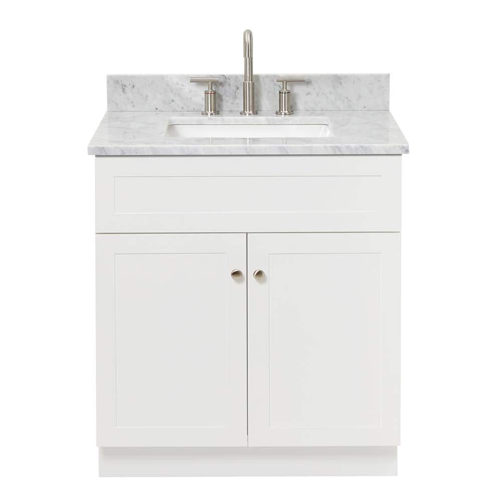White Carrara Marble Top Freestanding Single Basin Vanity