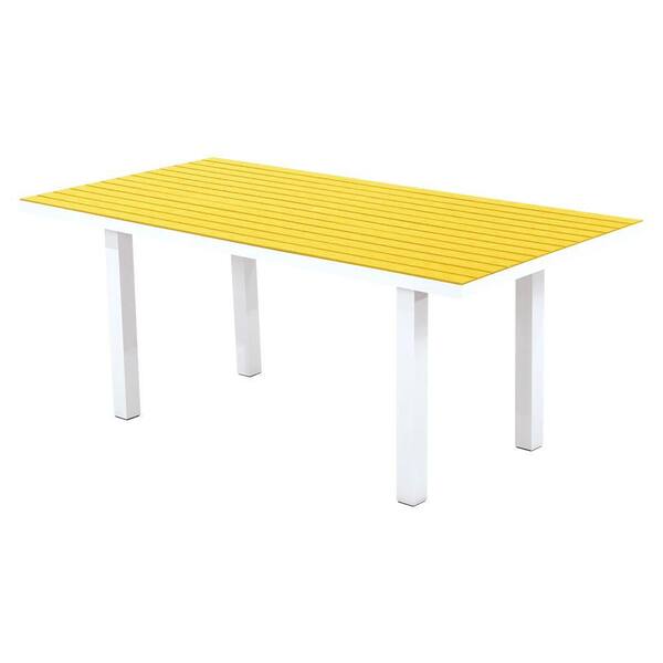 POLYWOOD Euro Satin White/Lemon 36 in. x 72 in. Patio Dining Table