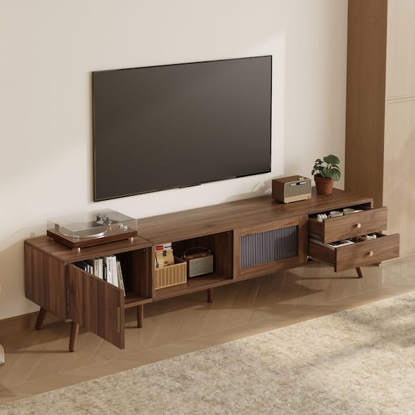 Amabel 76.70 in. Natural TV Stand Fits TVs up to 85 in. with Storage Cabinets and Drawers
