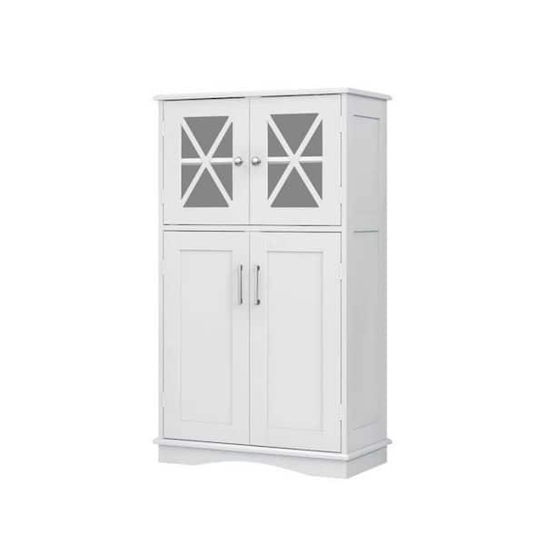 23.5 in. W x 12 in. D x 42.5 in. H White Linen Cabinet Freestanding Bathroom Cabinet with 4 Doors and Adjustable Shelves