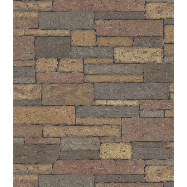 Brewster Stone Wall Multi-Color Wallpaper Sample