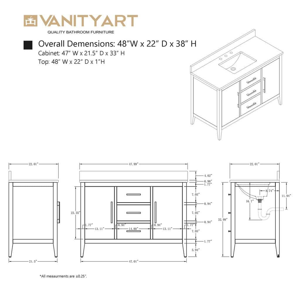 White 48'' Single Bathroom Vanity with Engineered Marble Top
