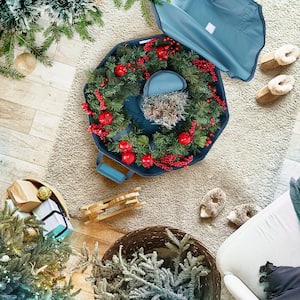 24 in. Blue Non-Woven Fabric Large Christmas Wreath Storage Box