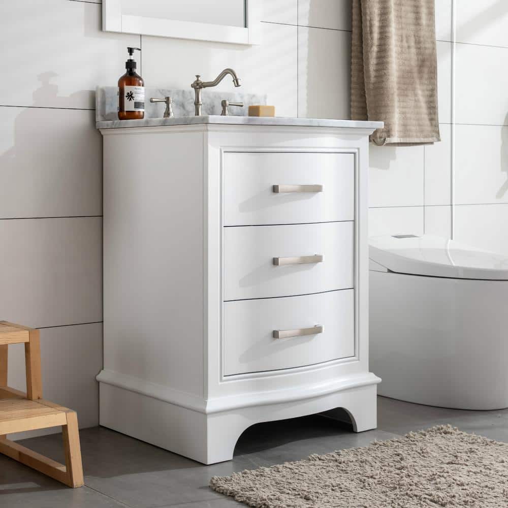 Monroe 24'' White Solid Wood Vanity with Carrara Marble Top