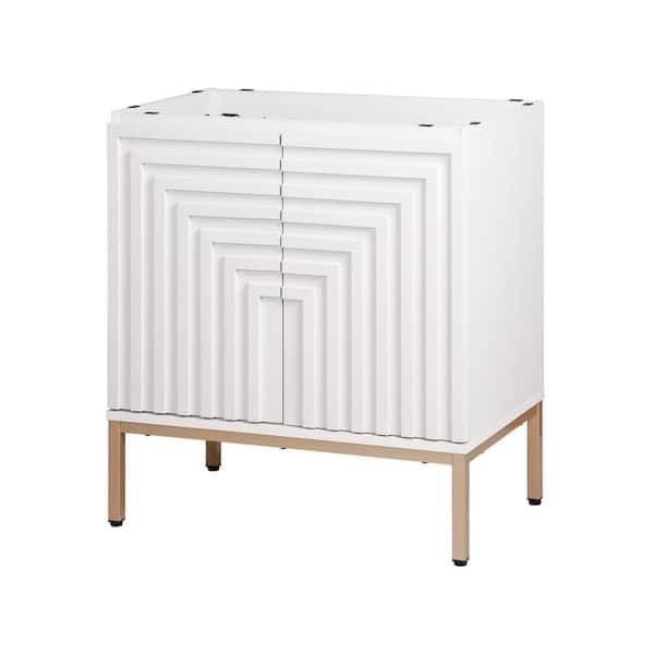 Rowan 30 in. W x 18 in. D x 33 in. H Geometric Modern Transitional 2-Shelf Bath Vanity Cabinet without Top in White/Gold
