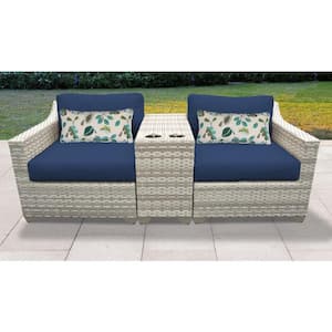 Fairmont 3-Piece Wicker Outdoor Seating Group with Navy Blue Cushions