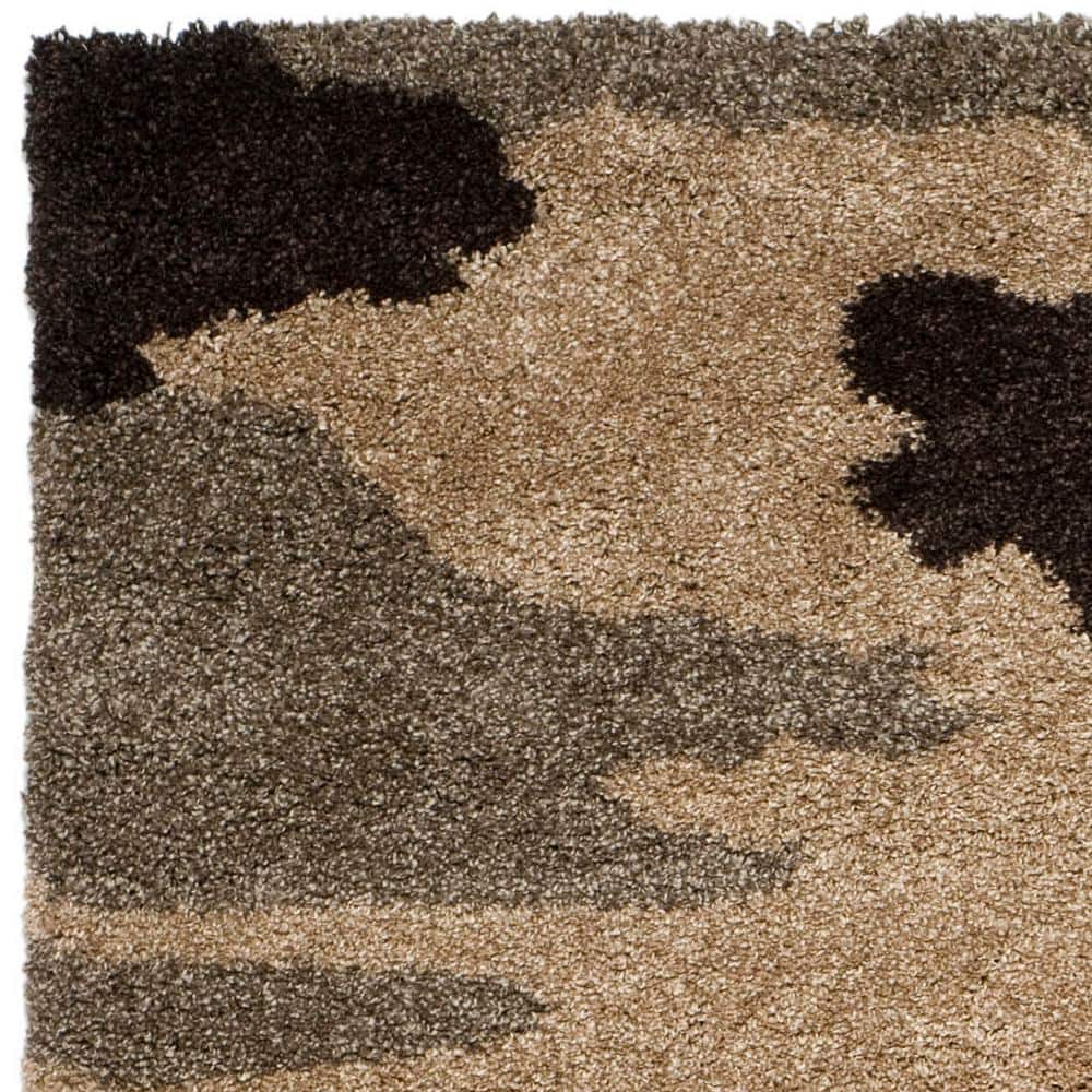 Gray and Beige Camouflage Shag Area Rug 8'6" x 12'