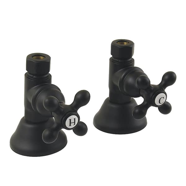 Trimscape 1/2 in. NPT (FIP) x 1/2 in. Compression Brass Straight Shut Off Valve in Matte Black