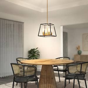 Carter 4-Light Black and Gold Modern Industrial Cage Chandelier Light Fixture for Dining Room or Kitchen