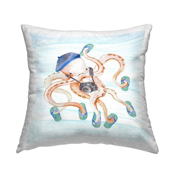 Stupell Industries Vacation Photographer Octopus Multi-Color Square Outdoor Throw Pillow