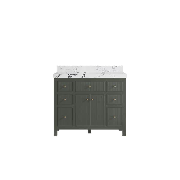 Sonoma 42 in.  W x 22 in.  D x 36 in. H Single Sink Bath Vanity in Pewter Green with 2 in. Viola Night qt. Top