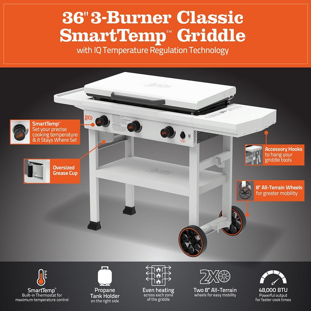 LoCo Cookers 36" Chalk 3-Burner Propane Gas Grill with SmartTemp