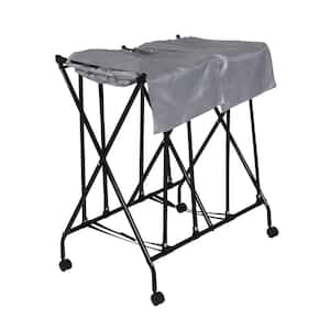Black/Gray Double Folding No Bend Laundry Hamper with Wheels