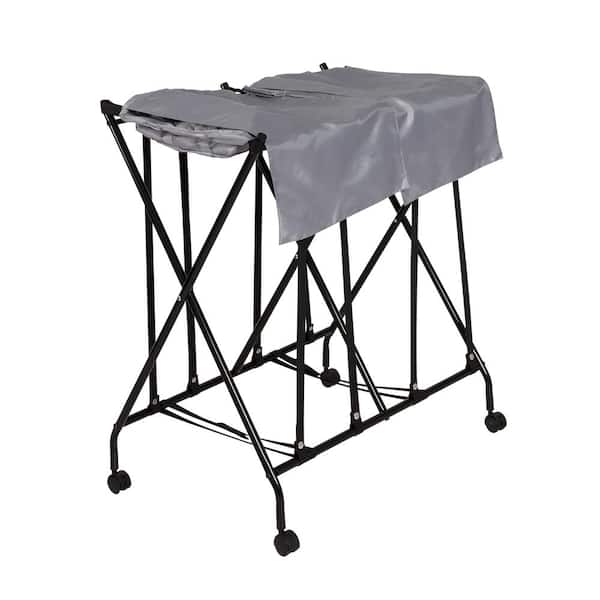 Honey-Can-Do Black/Gray Double Folding No Bend Laundry Hamper with Wheels