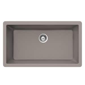 Undermount Quartz 33 in. 0-Hole Large Single Bowl Kitchen Sink in Taupe