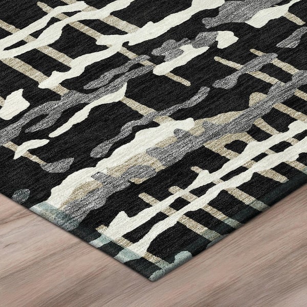 Chantille Machine Washable Indoor/Outdoor Abstract ACN2982 Black 2 ft. x 7 ft. Runner Rug