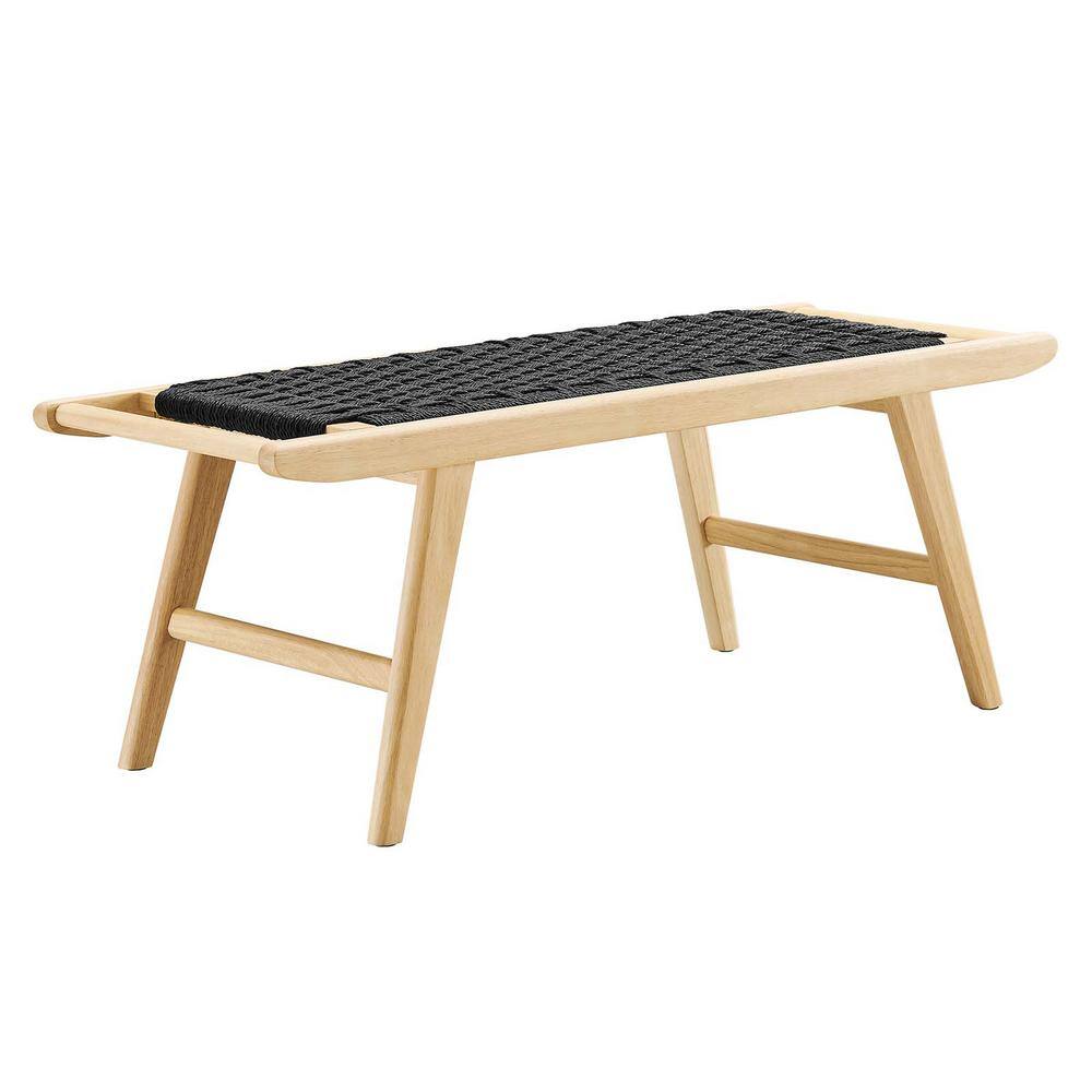Saoirse Natural Black Woven Rope Wood Storage Bench