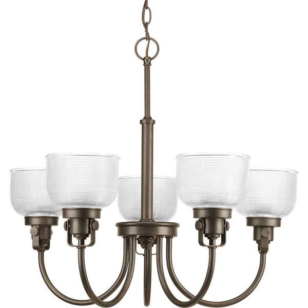 Progress Lighting Archie Collection 5-Light Venetian Bronze Chandelier with Clear Prismatic Glass Shade