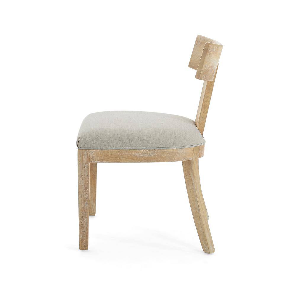 Pebble Linen Upholstered Side Chair with Natural Wood Frame