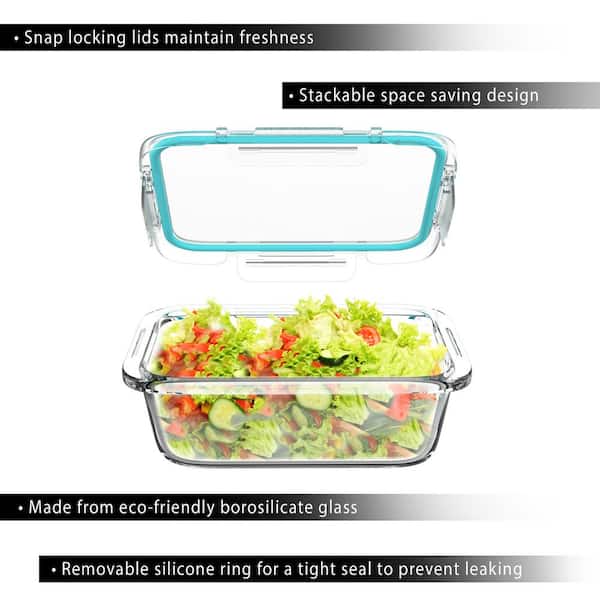 Classic Cuisine Set of 5 Divided Glass Food Storage Container,Snapping  Lid,24 Oz