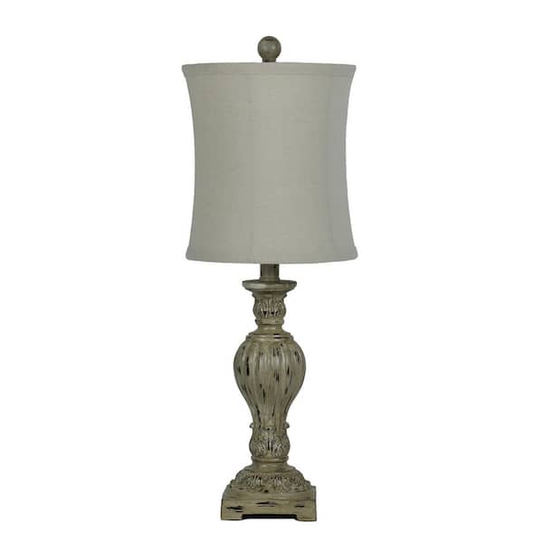 Fangio Lighting 25 in. Antique Beige Indoor Weathered Carved Cast Candlestick Table Lamp with Decorator Shade