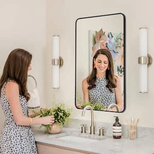 24 in. W x 36 in. H Black Vanity Mirror for Bathroom, Modern Rectangle Metal Frame Bathroom Wall Mounted Mirrors