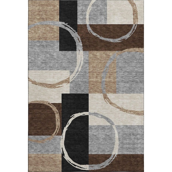 Mayfield Premium Machine Washable Abstract AMF943 Pewter 8 ft. x 10 ft. Area Rug