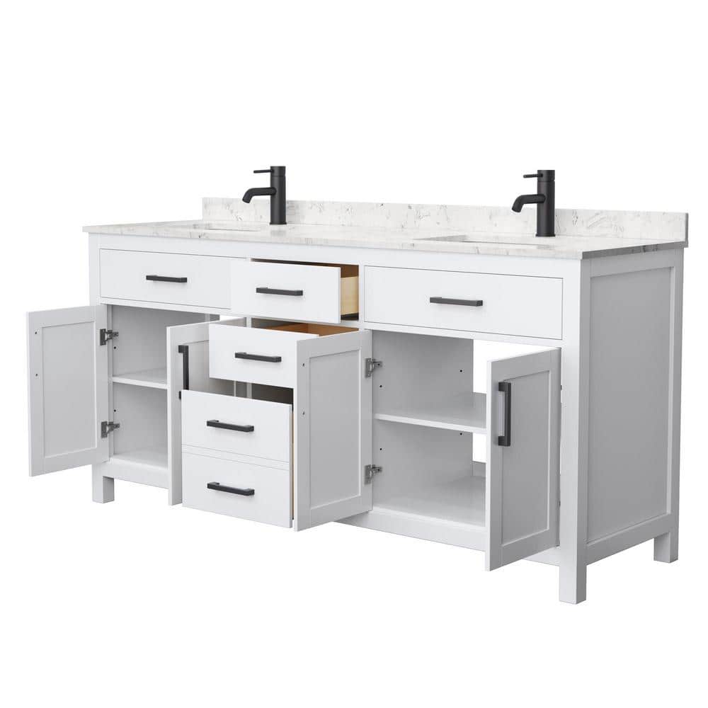 Beckett 72" White Freestanding Double Bathroom Vanity with Carrara Marble Top