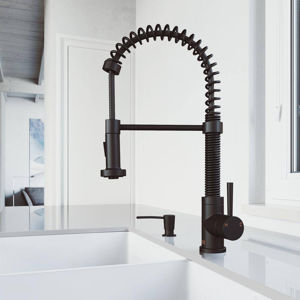 Matte Black Brass Pull-Down Kitchen Faucet with Soap Dispenser