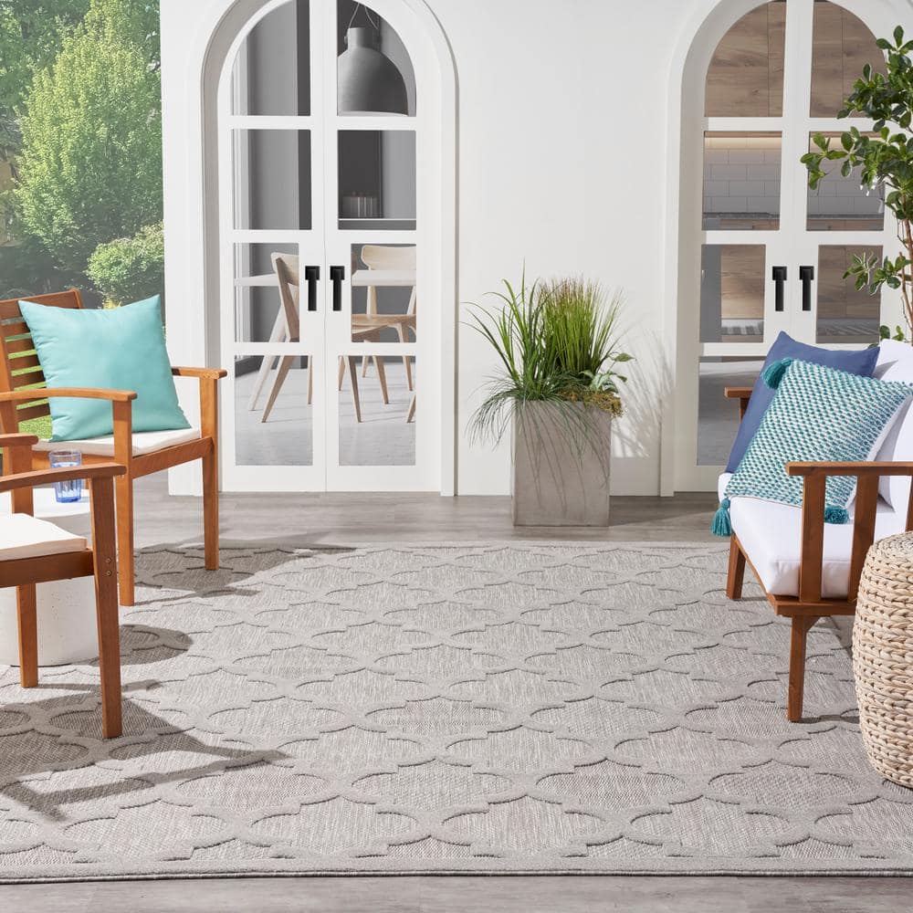 Silver Grey Trellis Flat Woven 8' x 10' Synthetic Rug