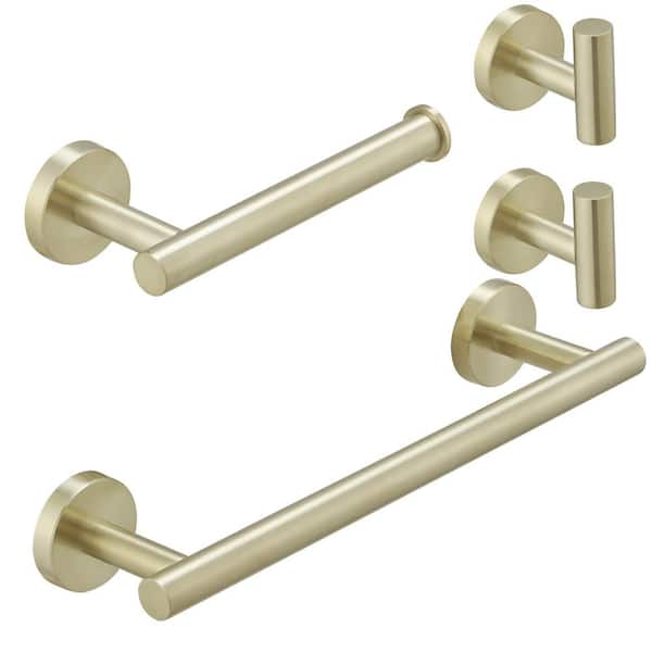 HOMEMYSTIQUE Bathroom Hardware 4-Piece Bath Hardware Set with Towel Bar, Robe Hook, Toilet Paper Holder in Brushed Gold