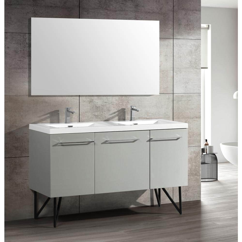 Annecy 60" Double Gray Freestanding Bathroom Vanity with Ceramic Top