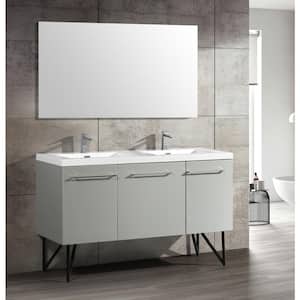 Annecy 60 in. W x 18.13 in. D x 35.88 in. H Bathroom Vanity Side Cabinet in Brushed Grey with White Ceramic Top