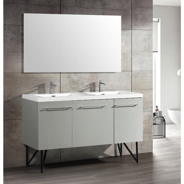 Swiss Madison Annecy 60 in. W x 18.13 in. D x 35.88 in. H Bathroom Vanity Side Cabinet in Brushed Grey with White Ceramic Top