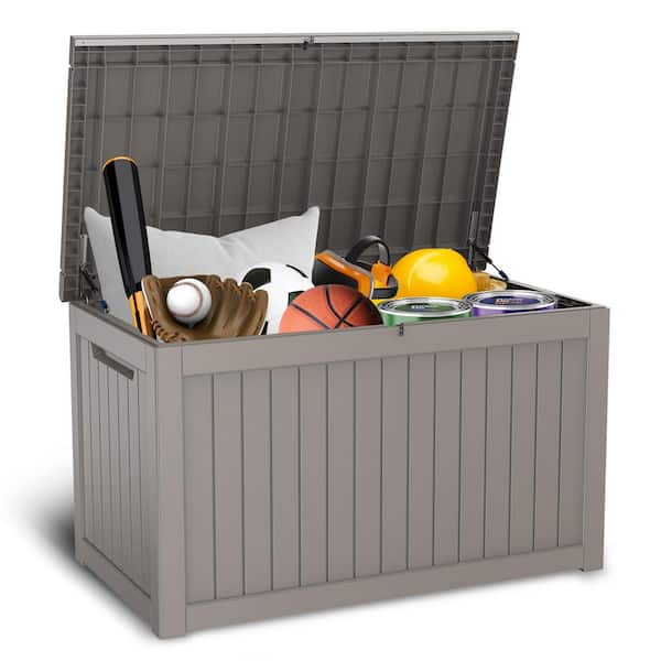 230 Gal. Waterproof Outdoor Resin Storage Deck Box, Large Lockable Capacity, Versatile Deck Storage Bench