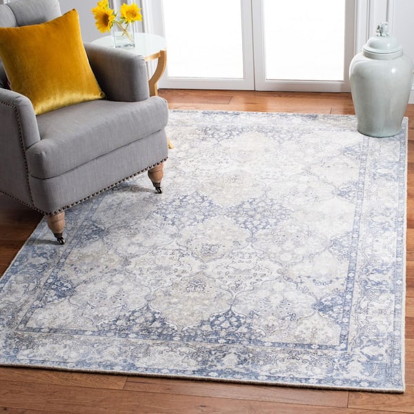 Restoration Vintage 5 ft. x 8 ft. Ivory/Blue Ornate Border Area Rug